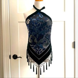 Cache Velvet Beaded Embellished Halter Top